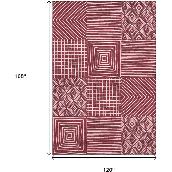 Burgundy And Ivory Geometric Washable Area Rug With UV Protection Photo 9
