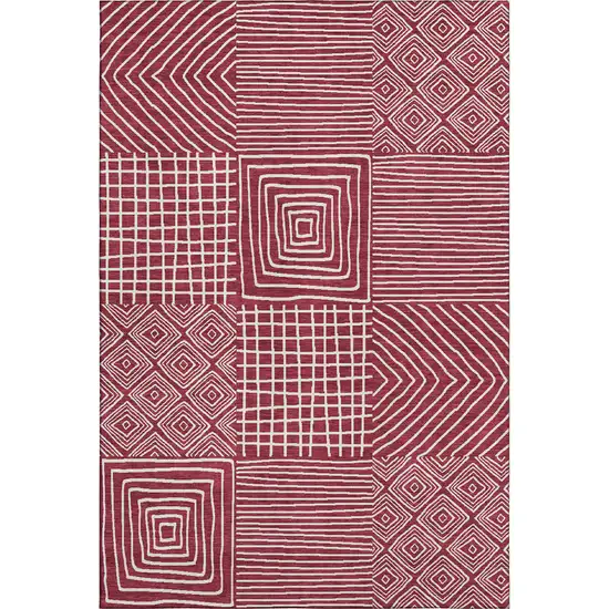 Burgundy And Ivory Geometric Washable Area Rug With UV Protection Photo 1