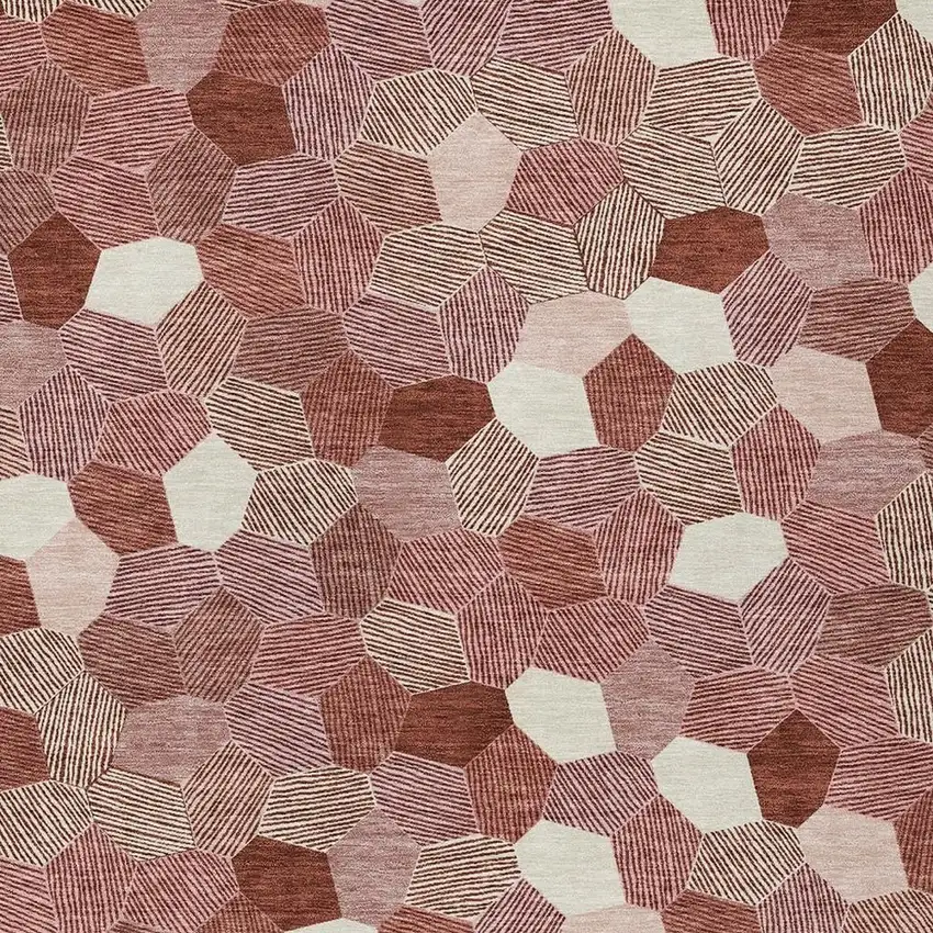 Burgundy And Ivory Geometric Washable Indoor Outdoor Area Rug Photo 2