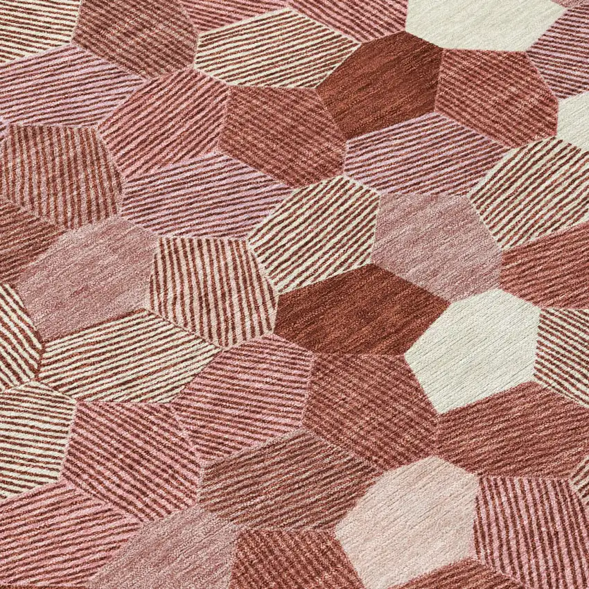 Burgundy And Ivory Geometric Washable Indoor Outdoor Area Rug Photo 5
