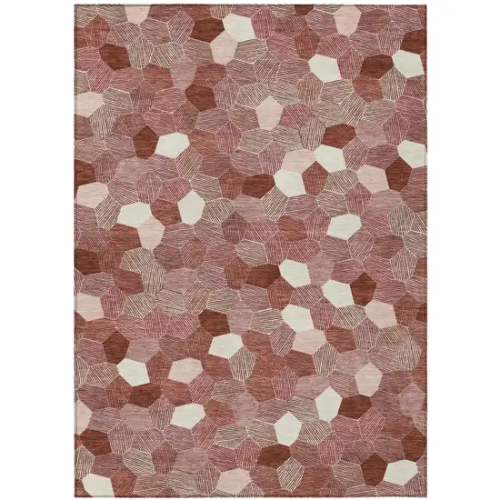 Burgundy And Ivory Geometric Washable Indoor Outdoor Area Rug Photo 1