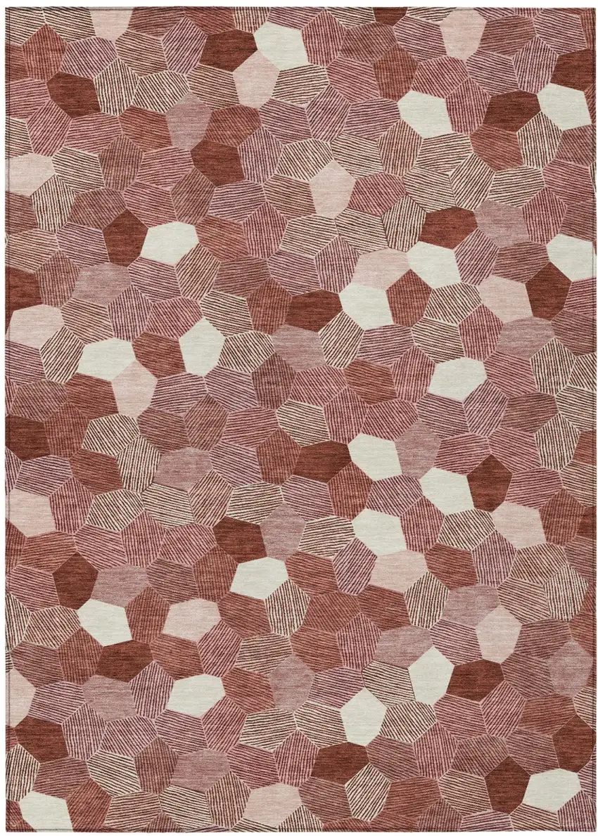 Burgundy And Ivory Geometric Washable Indoor Outdoor Area Rug Photo 1