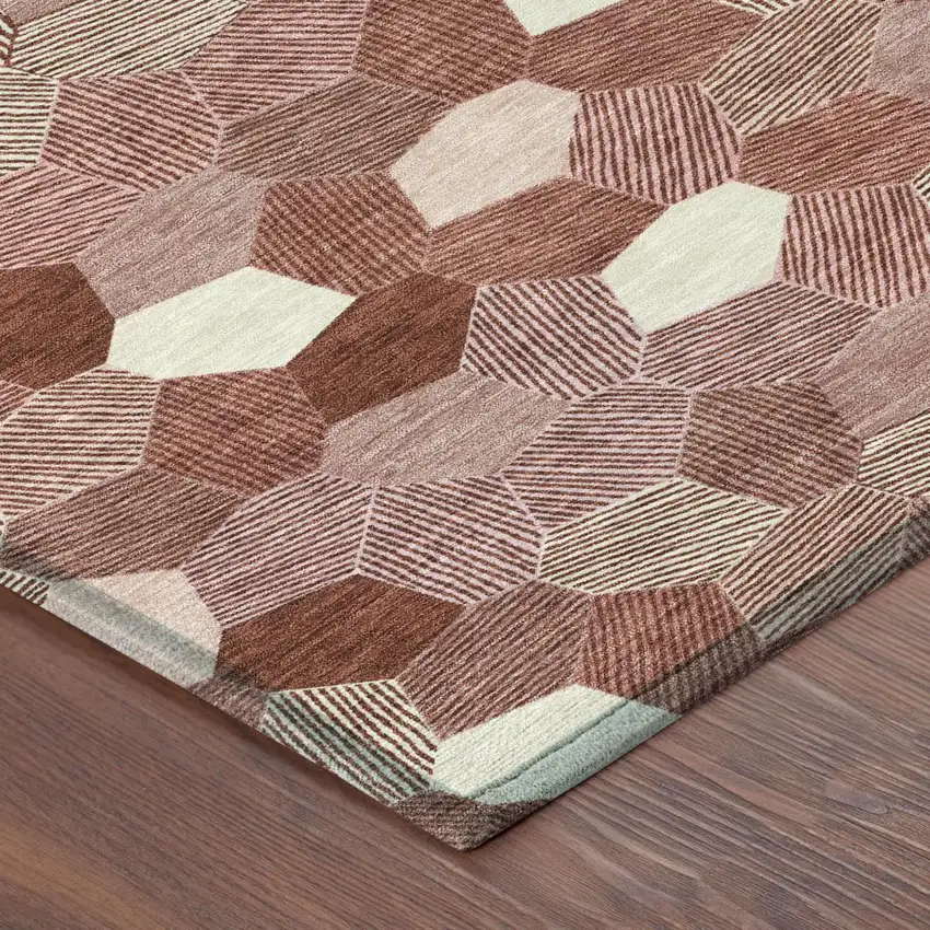 Burgundy And Ivory Geometric Washable Indoor Outdoor Area Rug Photo 4