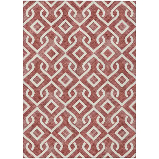 Burgundy And Ivory Geometric Washable Indoor Outdoor Area Rug Photo 2