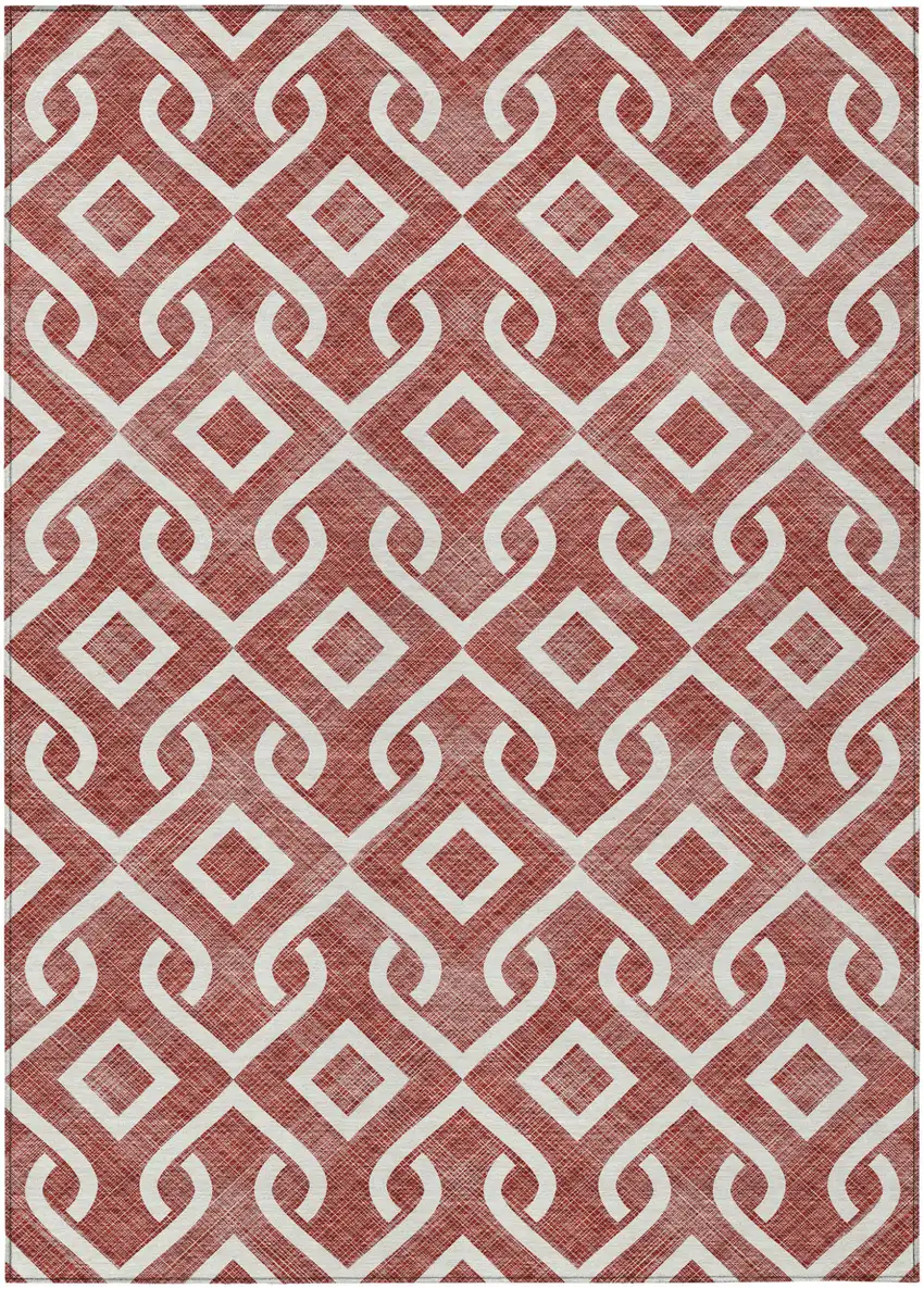 Burgundy And Ivory Geometric Washable Indoor Outdoor Area Rug Photo 2