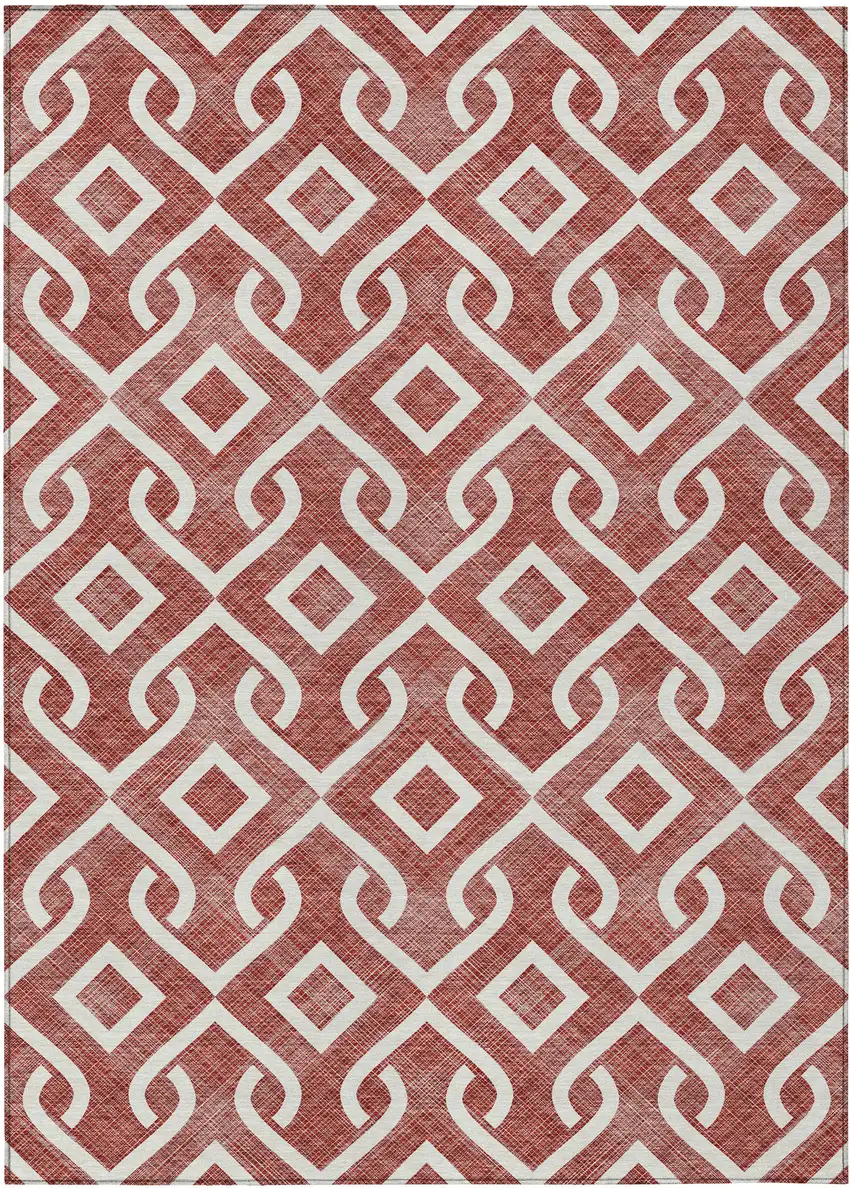 Burgundy And Ivory Geometric Washable Indoor Outdoor Area Rug Photo 2