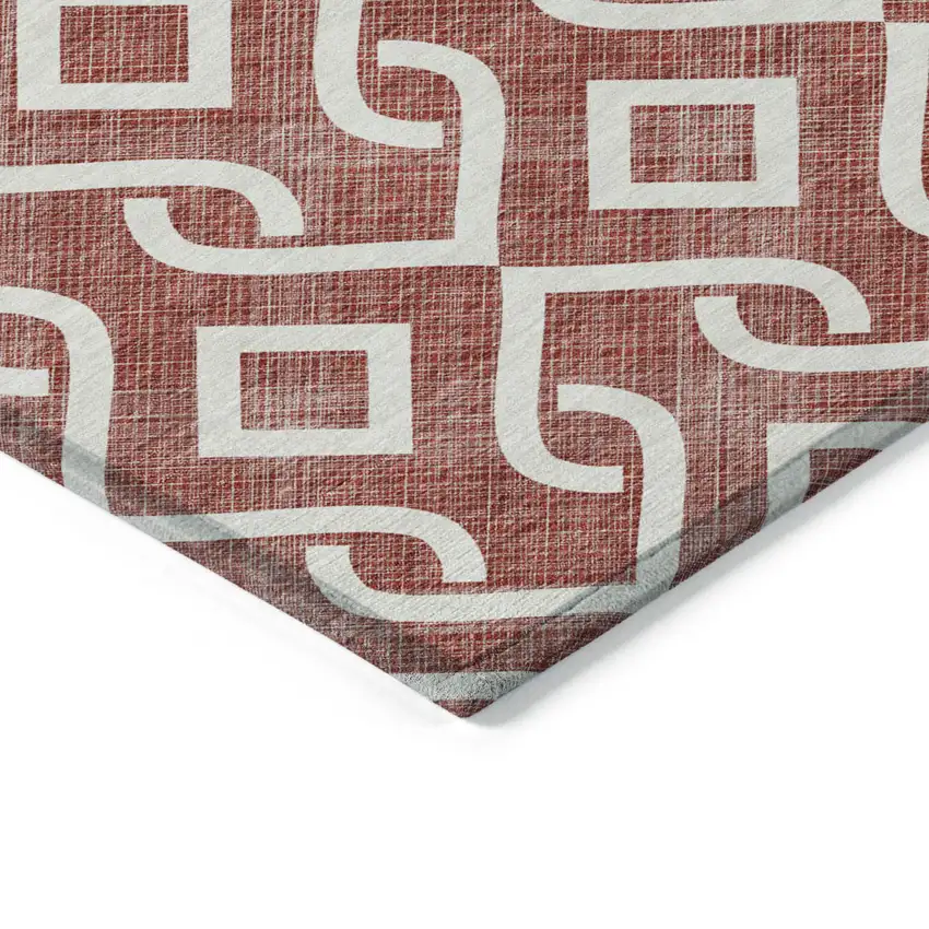 Burgundy And Ivory Geometric Washable Indoor Outdoor Area Rug Photo 4