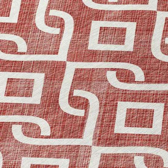 Burgundy And Ivory Geometric Washable Indoor Outdoor Area Rug Photo 5