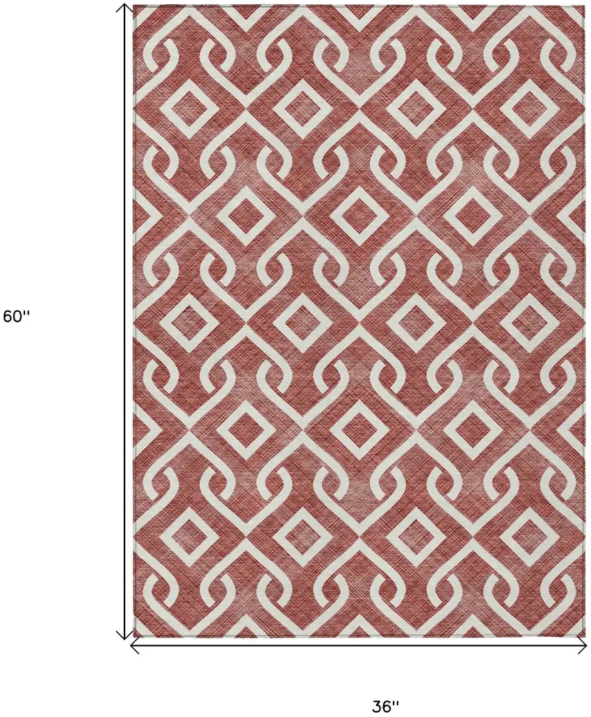 Burgundy And Ivory Geometric Washable Indoor Outdoor Area Rug Photo 3