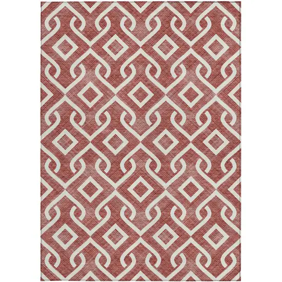 Burgundy And Ivory Geometric Washable Indoor Outdoor Area Rug Photo 6