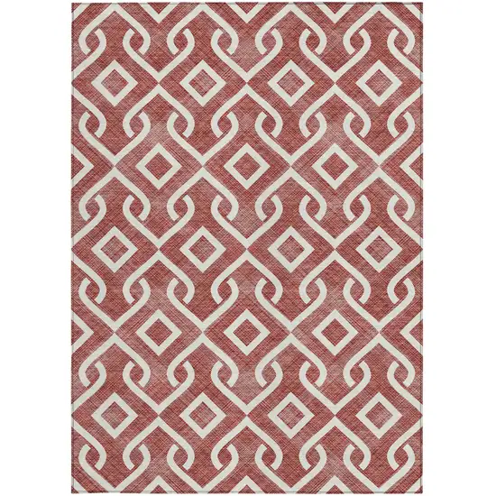 Burgundy And Ivory Geometric Washable Indoor Outdoor Area Rug Photo 6