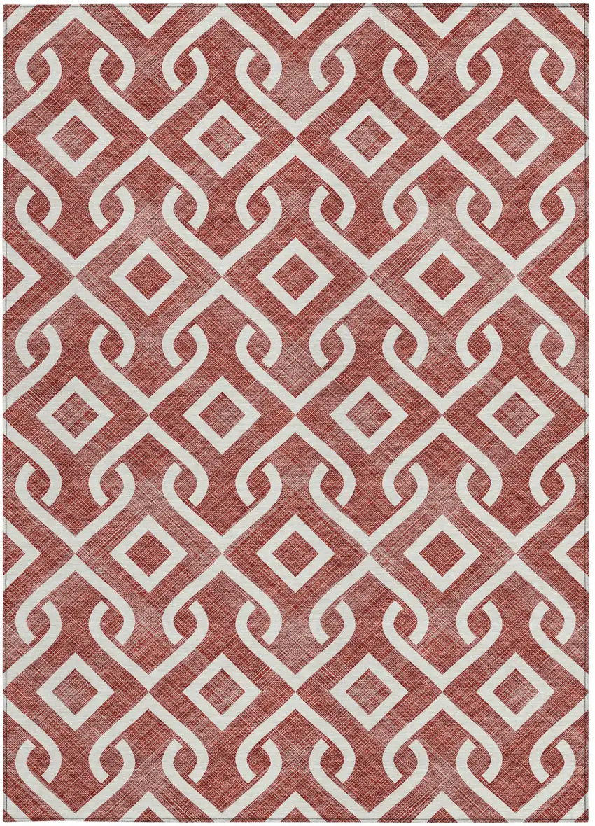 Burgundy And Ivory Geometric Washable Indoor Outdoor Area Rug Photo 6