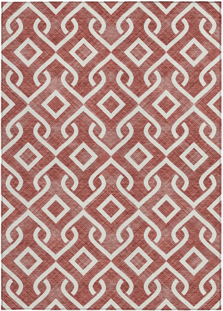 Burgundy And Ivory Geometric Washable Indoor Outdoor Area Rug Photo 6