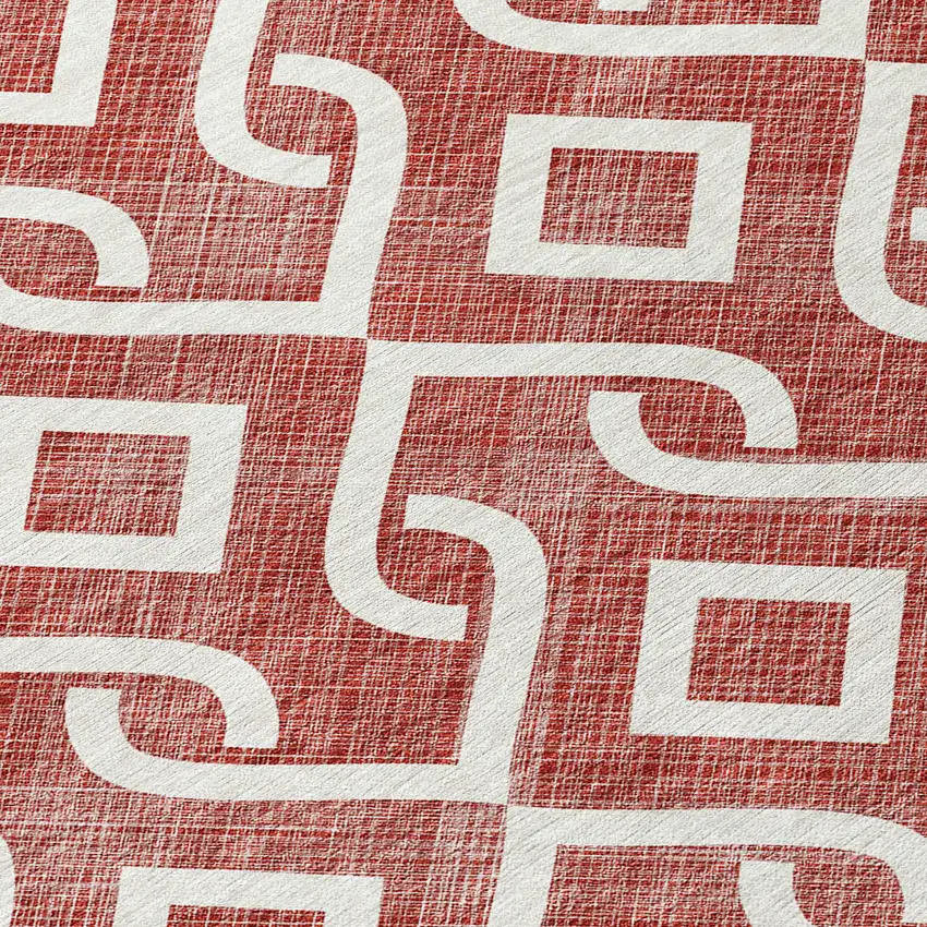 Burgundy And Ivory Geometric Washable Indoor Outdoor Area Rug Photo 5