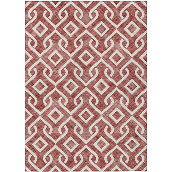 Burgundy And Ivory Geometric Washable Indoor Outdoor Area Rug Photo 2