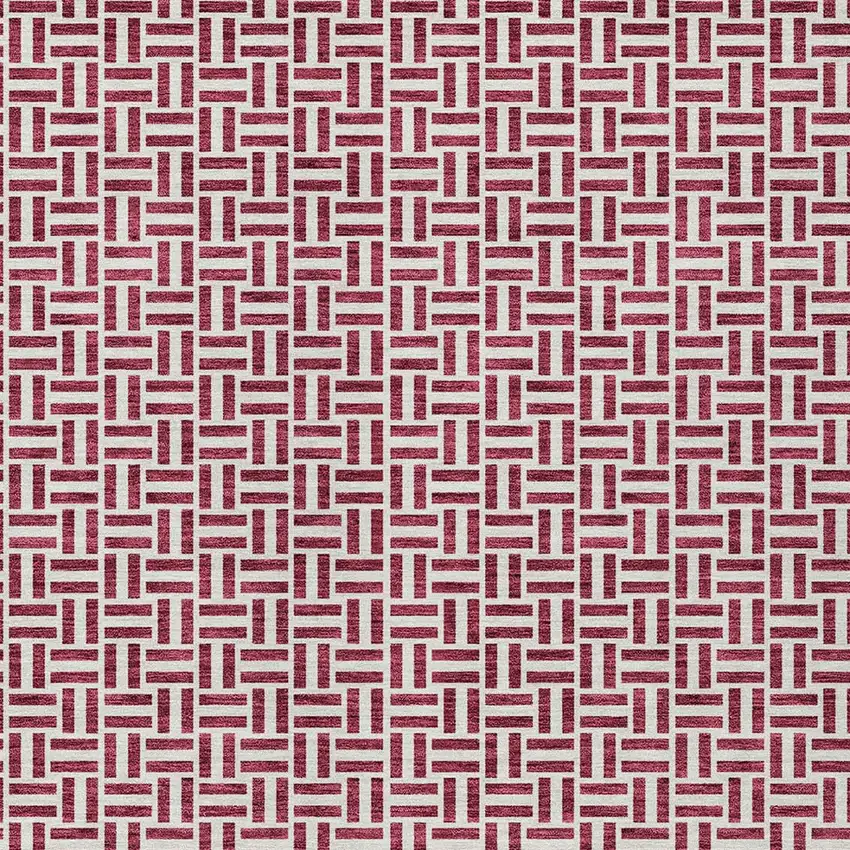Burgundy And Ivory Geometric Washable Indoor Outdoor Area Rug Photo 7