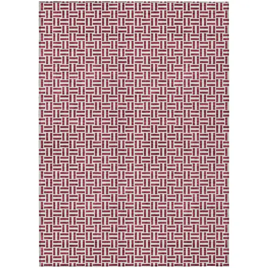 Burgundy And Ivory Geometric Washable Indoor Outdoor Area Rug Photo 2