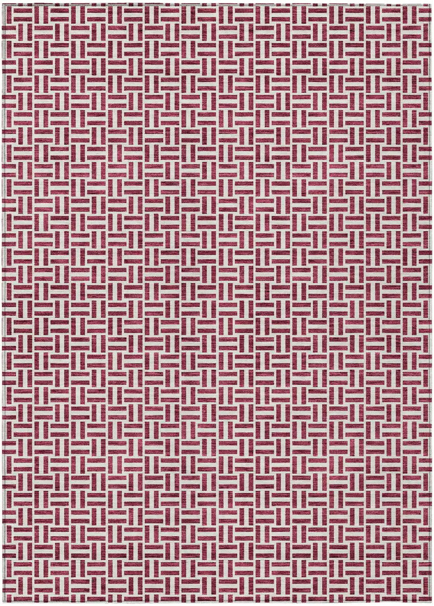 Burgundy And Ivory Geometric Washable Indoor Outdoor Area Rug Photo 2