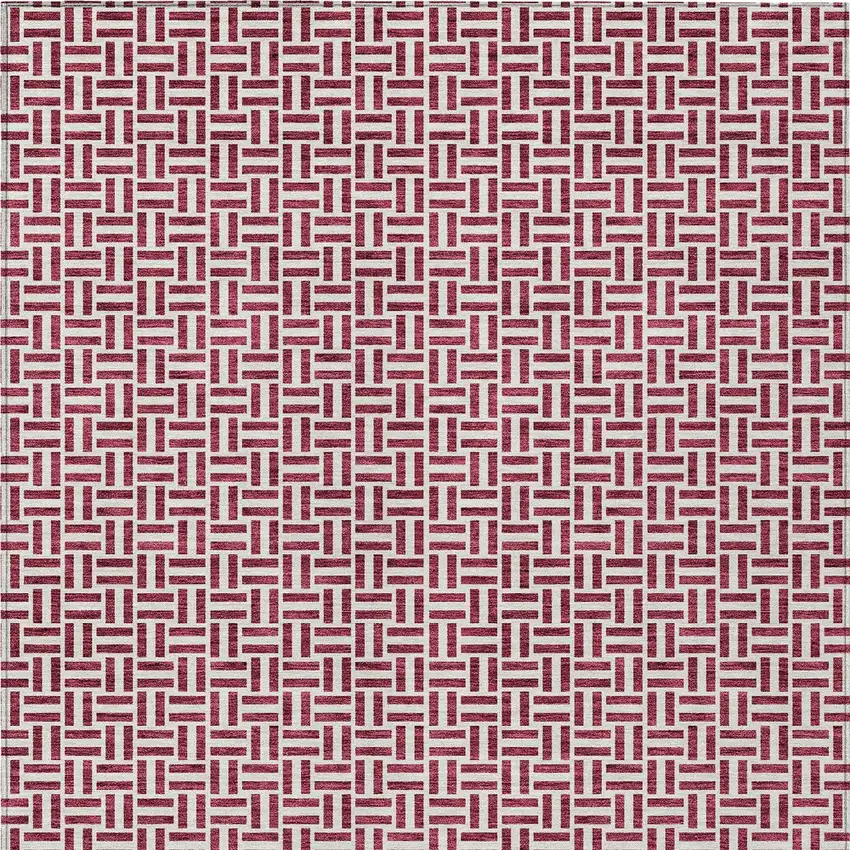 Burgundy And Ivory Geometric Washable Indoor Outdoor Area Rug Photo 8