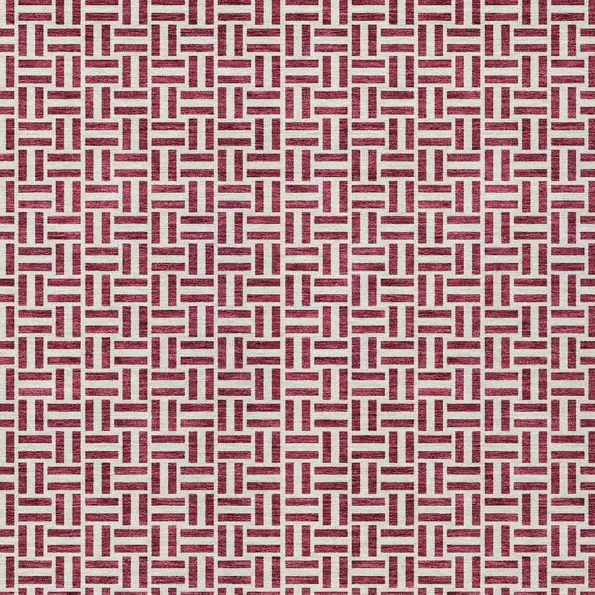 Burgundy And Ivory Geometric Washable Indoor Outdoor Area Rug Photo 7