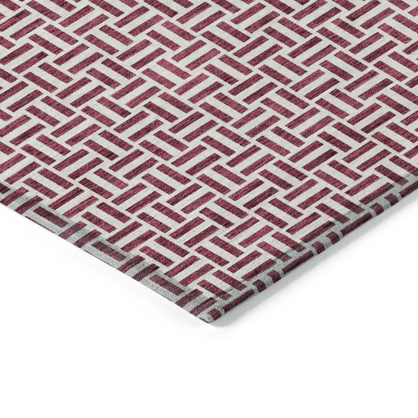 Burgundy And Ivory Geometric Washable Indoor Outdoor Area Rug Photo 5