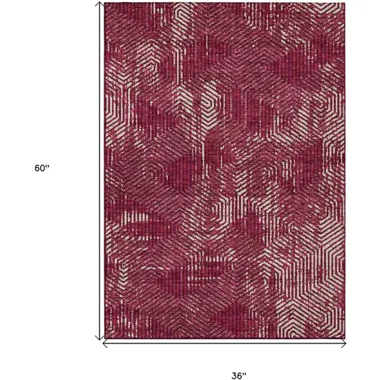 Burgundy And Ivory Geometric Washable Indoor Outdoor Area Rug Photo 7