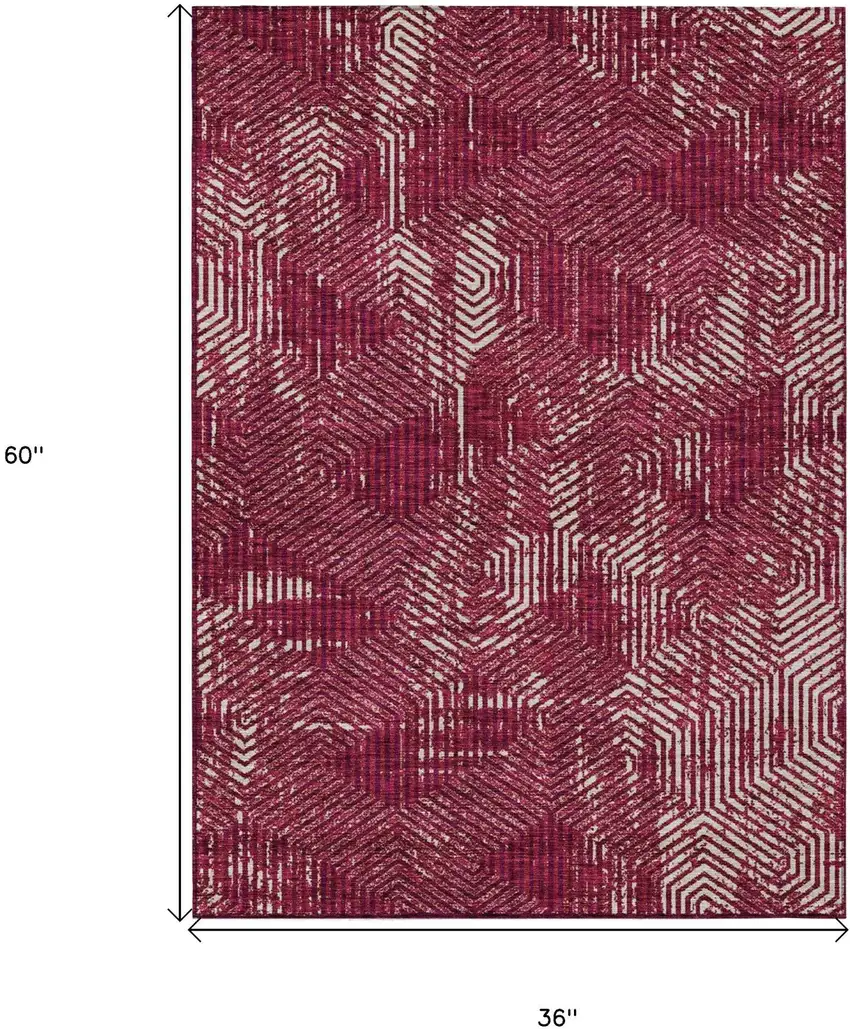 Burgundy And Ivory Geometric Washable Indoor Outdoor Area Rug Photo 7