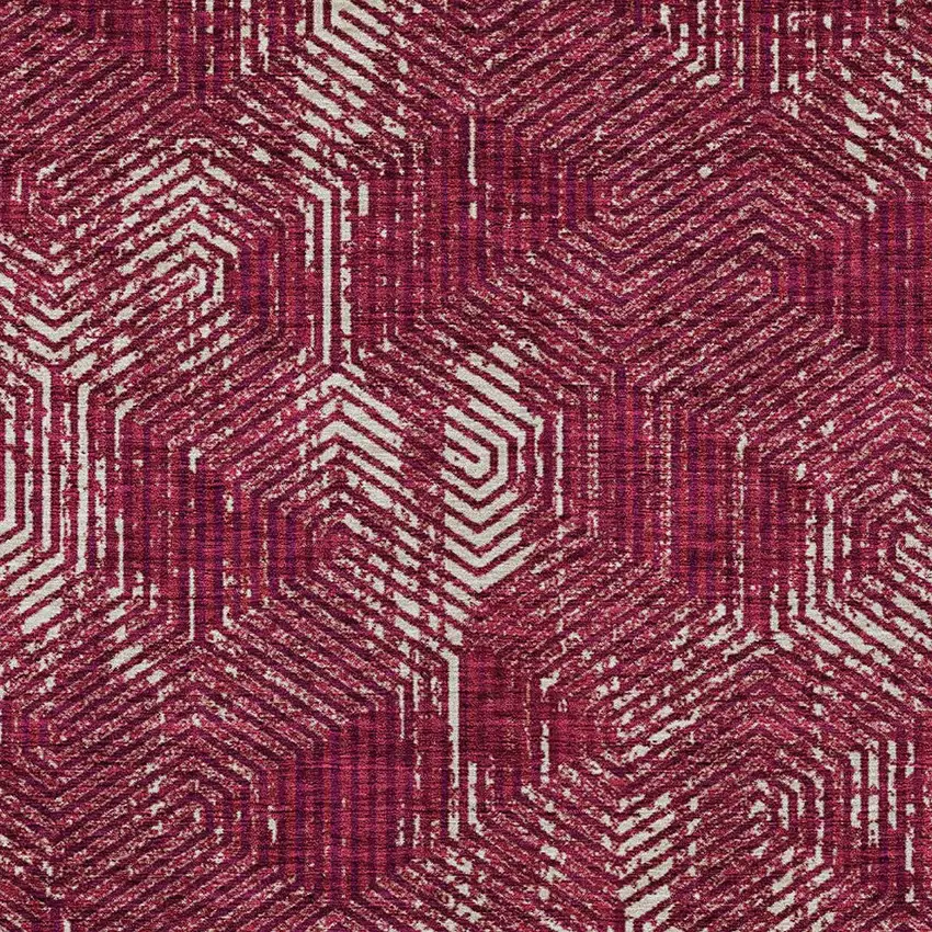 Burgundy And Ivory Geometric Washable Indoor Outdoor Area Rug Photo 6