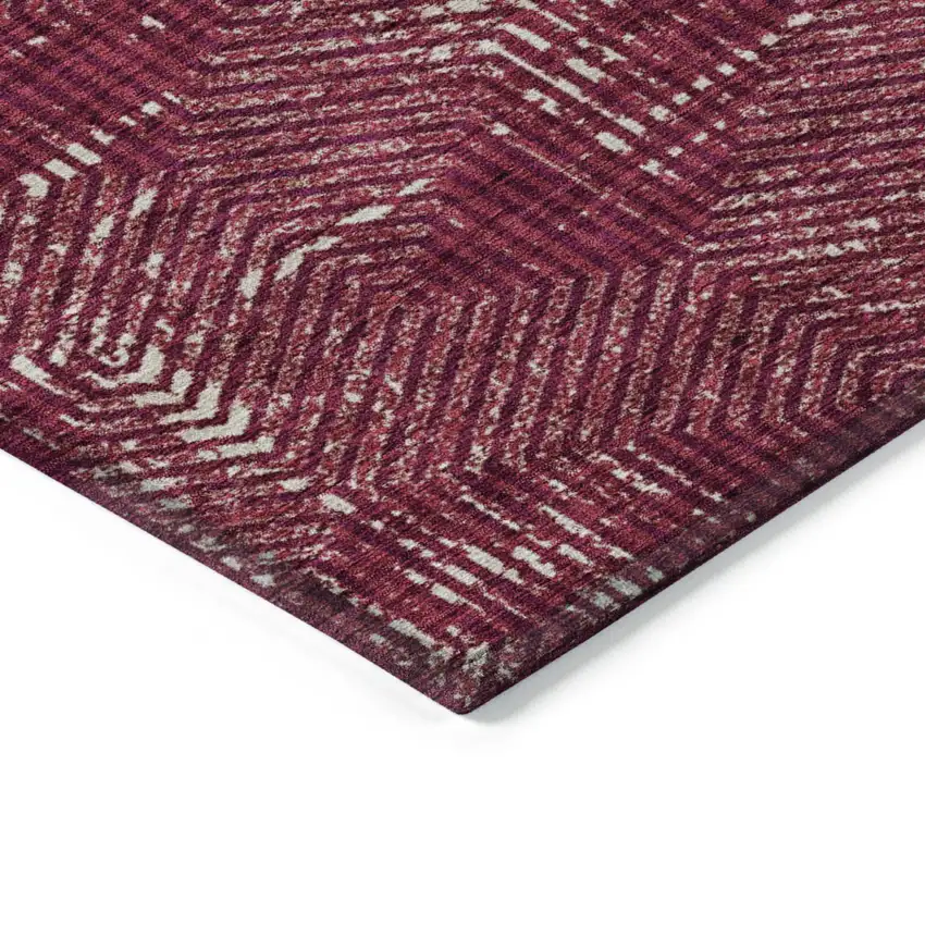 Burgundy And Ivory Geometric Washable Indoor Outdoor Area Rug Photo 4