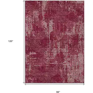 Photo of Burgundy And Ivory Geometric Washable Indoor Outdoor Area Rug