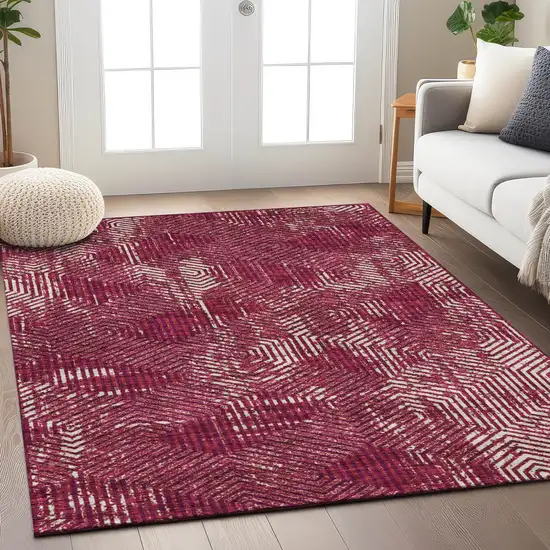 Burgundy And Ivory Geometric Washable Indoor Outdoor Area Rug Photo 9