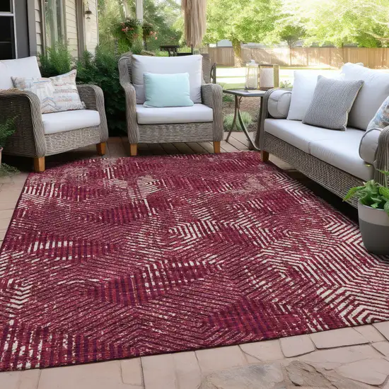 Burgundy And Ivory Geometric Washable Indoor Outdoor Area Rug Photo 8
