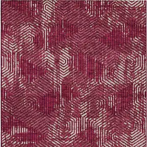 Photo of Burgundy And Ivory Geometric Washable Indoor Outdoor Area Rug