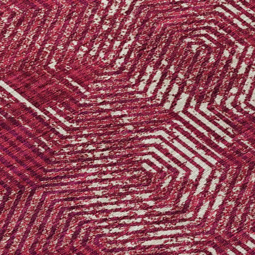 Burgundy And Ivory Geometric Washable Indoor Outdoor Area Rug Photo 5