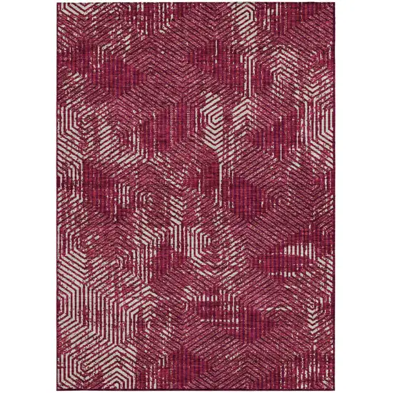 Burgundy And Ivory Geometric Washable Indoor Outdoor Area Rug Photo 7