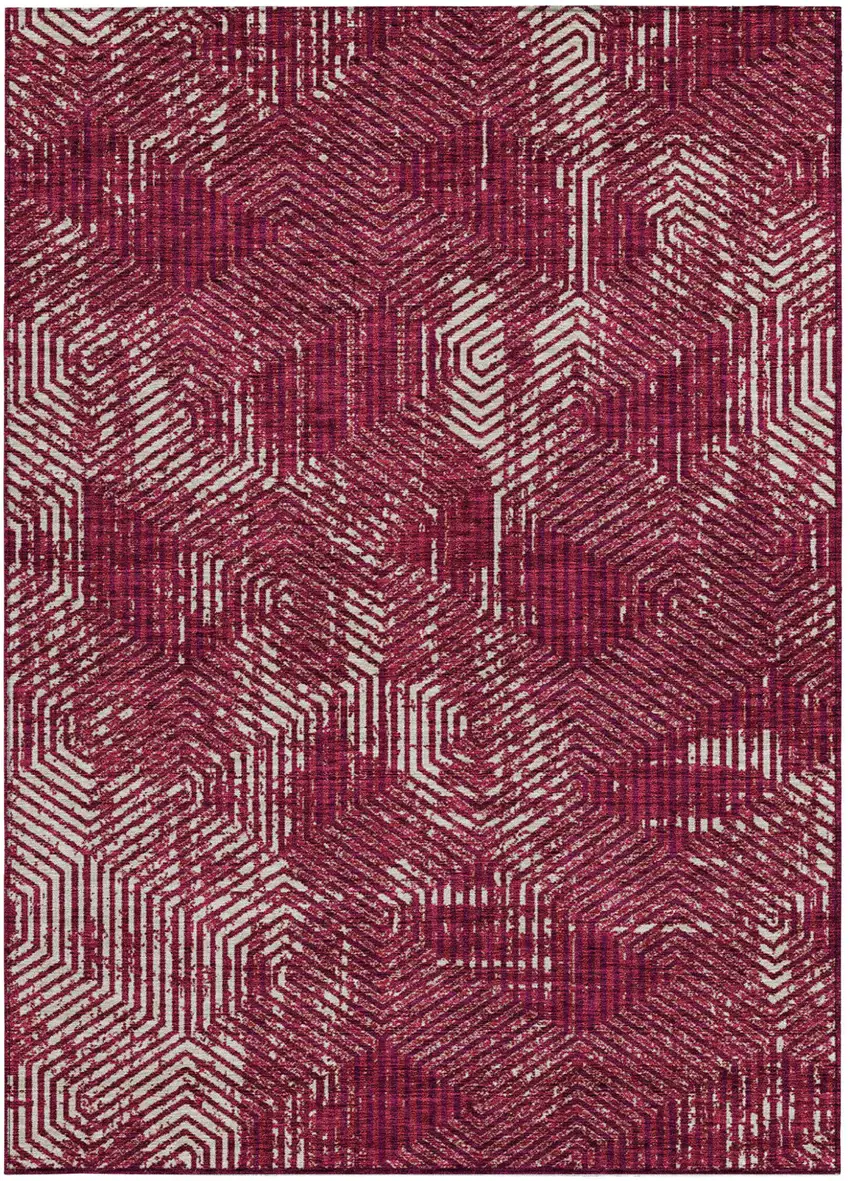 Burgundy And Ivory Geometric Washable Indoor Outdoor Area Rug Photo 7