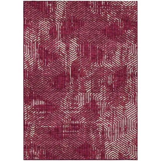 Burgundy And Ivory Geometric Washable Indoor Outdoor Area Rug Photo 2