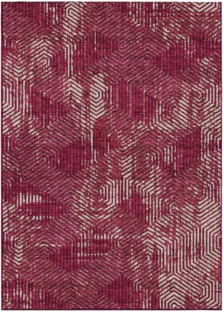 Burgundy And Ivory Geometric Washable Indoor Outdoor Area Rug Photo 2
