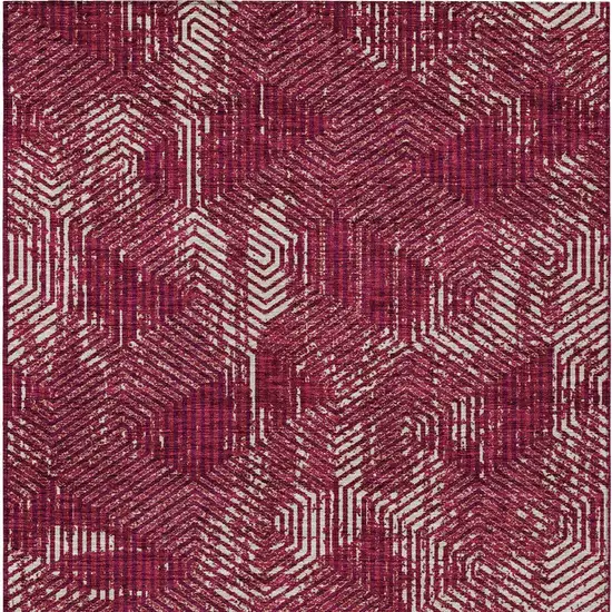 Burgundy And Ivory Geometric Washable Indoor Outdoor Area Rug Photo 6