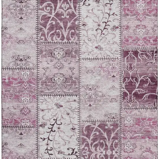 Burgundy And Ivory Patchwork Washable Area Rug With UV Protection Photo 4