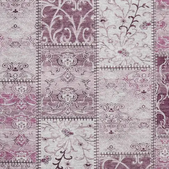 Burgundy And Ivory Patchwork Washable Area Rug With UV Protection Photo 3