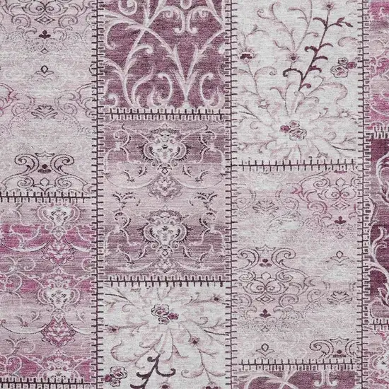 Burgundy And Ivory Patchwork Washable Area Rug With UV Protection Photo 3