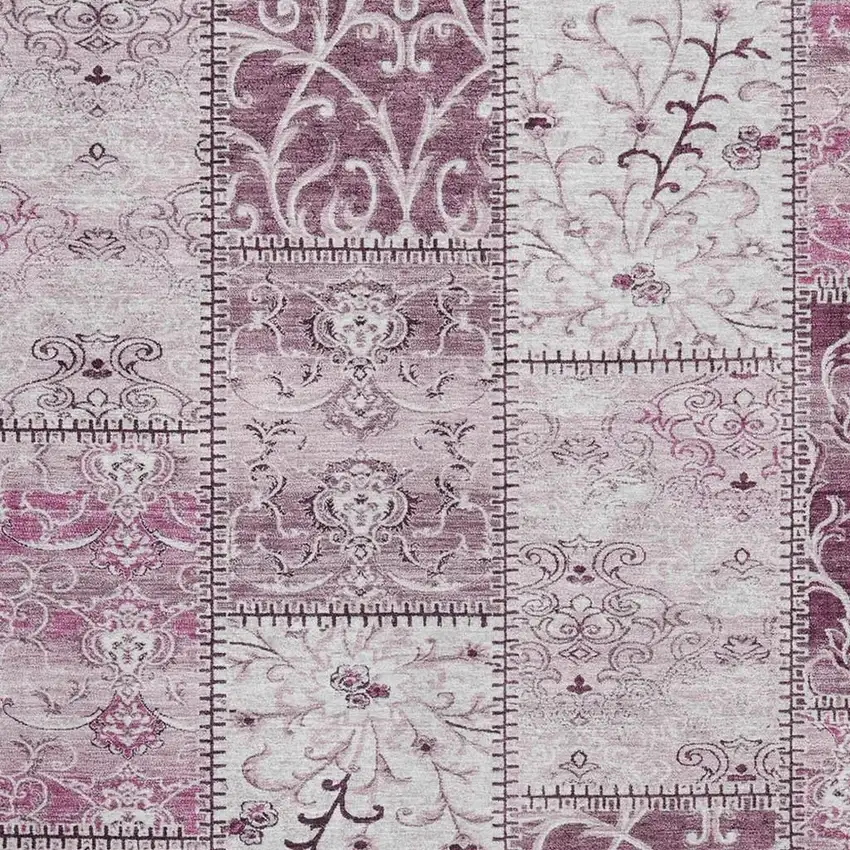 Burgundy And Ivory Patchwork Washable Area Rug With UV Protection Photo 3