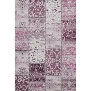 Photo of Burgundy And Ivory Patchwork Washable Area Rug With UV Protection