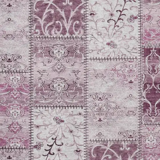 Burgundy And Ivory Patchwork Washable Area Rug With UV Protection Photo 3