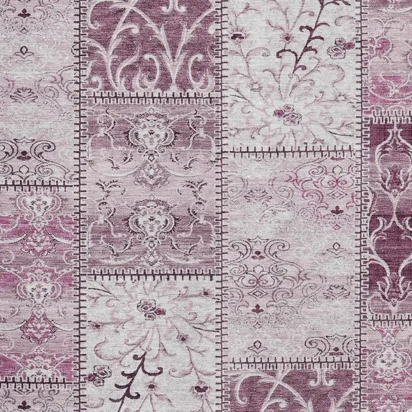 Burgundy And Ivory Patchwork Washable Area Rug With UV Protection Photo 3
