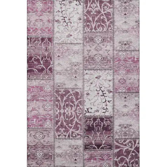 Burgundy And Ivory Patchwork Washable Area Rug With UV Protection Photo 4