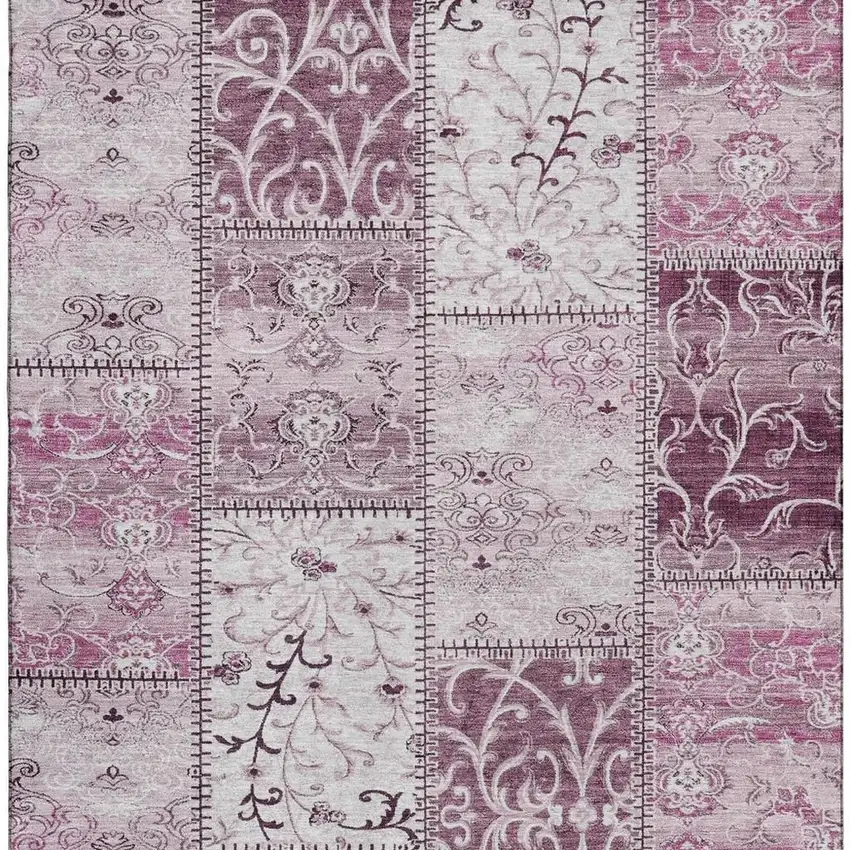 Burgundy And Ivory Patchwork Washable Area Rug With UV Protection Photo 3