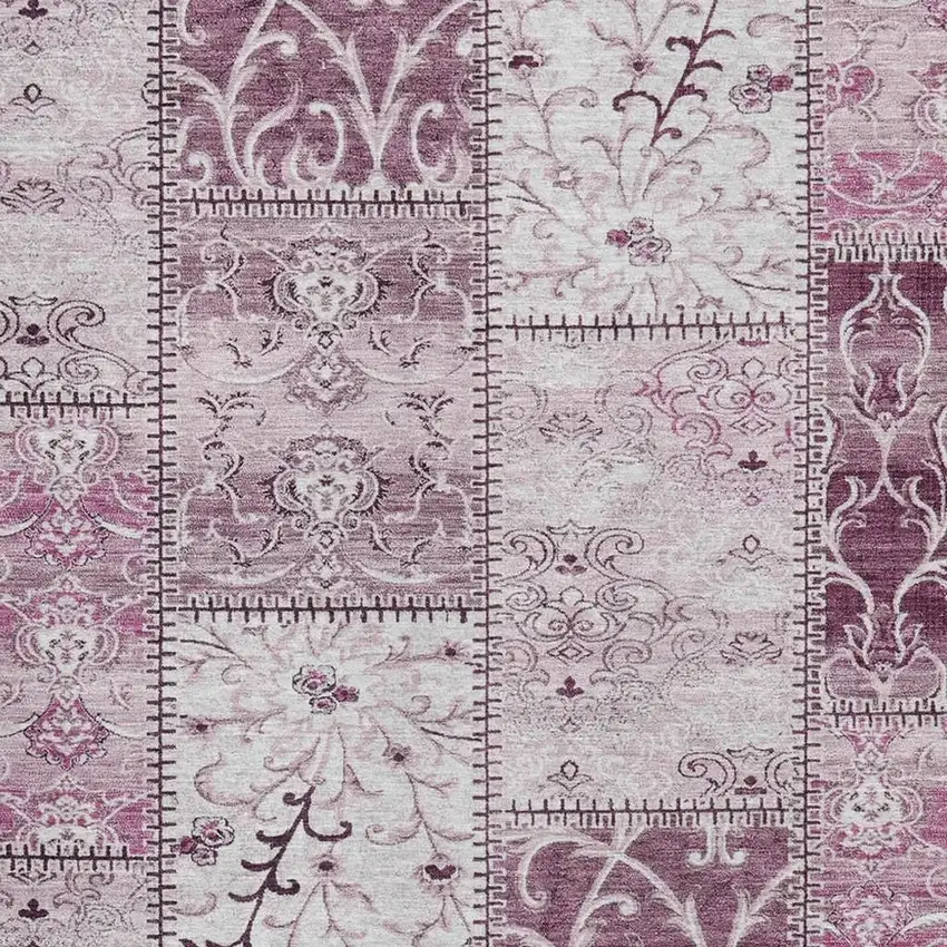 Burgundy And Ivory Patchwork Washable Area Rug With UV Protection Photo 3