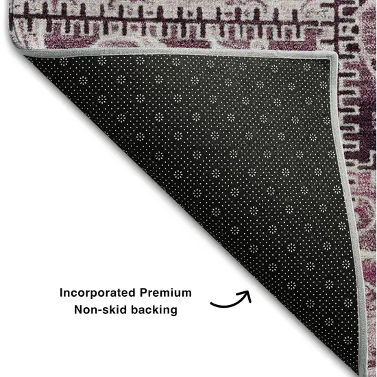 Burgundy And Ivory Patchwork Washable Area Rug With UV Protection Photo 7